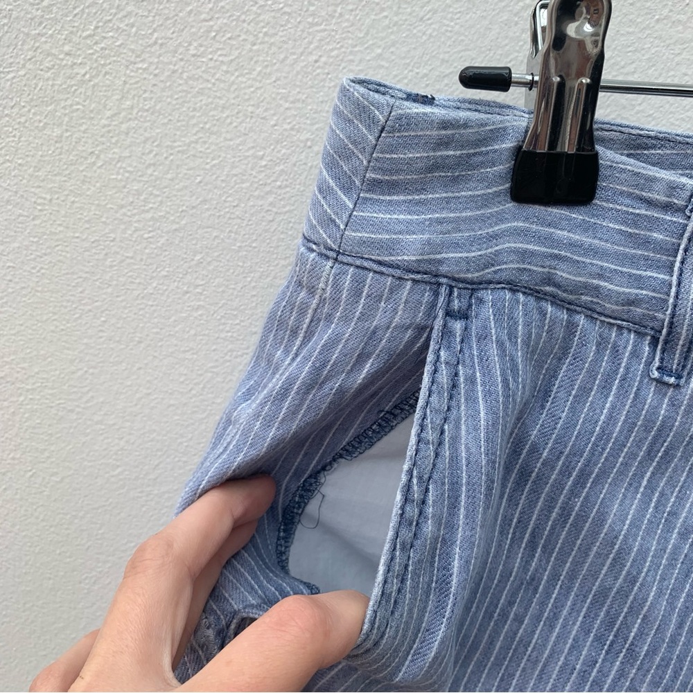Maxmara Weekend Ladies Size 10 100% Linen Trousers Blue White Pinstripe - Picture 6 of 9